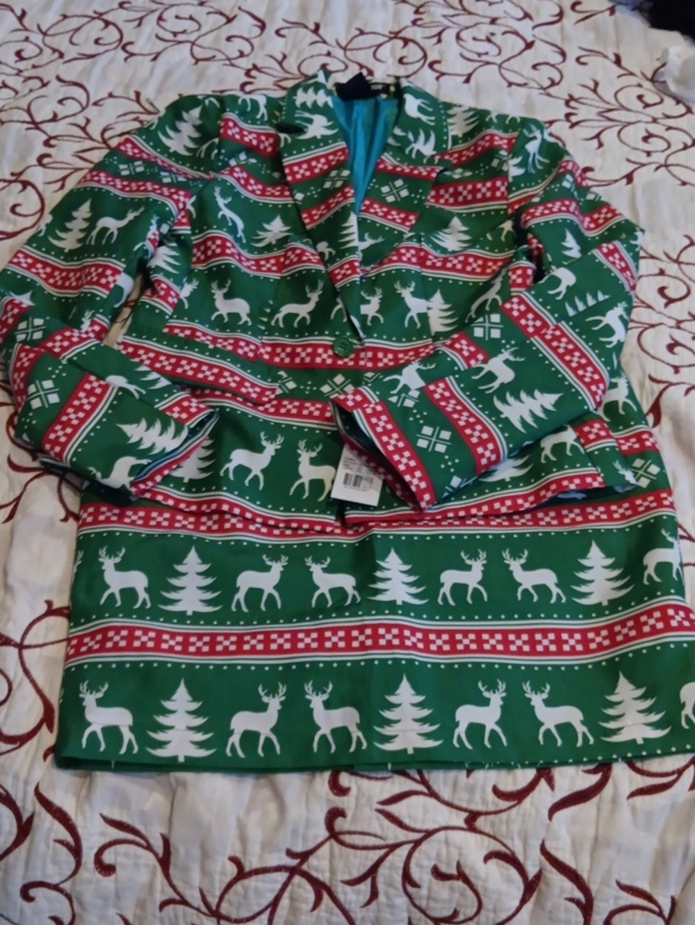 Holiday Adult Blazer With Skirt - Green Reindeer & Tree Print, Size M, NWT